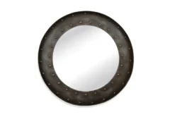 41X41 Antiqued Metal Industrial Bold Frame Round Wall Mirror