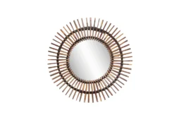 38X38 Natural Bamboo Slat Sunburst Round Wall Mirror