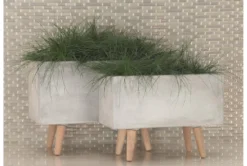 Grey 15 Inch Fiber Clay Wood Planter Set Of 2 -Estally Home Decor Store 261357 grey fiber planter room 70