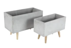 Grey 15 Inch Fiber Clay Wood Planter Set Of 2