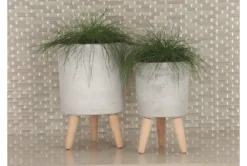 Grey 17 Inch Fiber Clay Planter Set Of 3 -Estally Home Decor Store 261483 grey fiber planter room 70