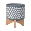 8 Inch Gray Aztec Planter On Wooden Stand