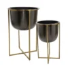 Gunmetal And Gold Planter With Stand Set Of 2 -Estally Home Decor Store 262808 metal signature 01