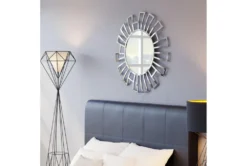 Silver Circle Wall Mirror With Rectangle Cut Outs -Estally Home Decor Store 263477 silver metal mirror room 91