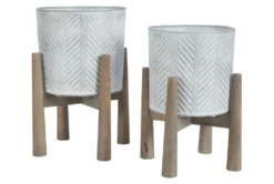 Antique Wood + Metal 2 Pc 19" Planter Set