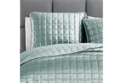 Eastern King Quilt-3 Piece Set Velvet Squares Seafoam -Estally Home Decor Store 273498 green fabric comforter detail 45