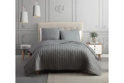 Eastern King Quilt-3 Piece Set Crinkle Dark Grey