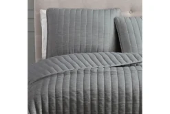 Queen Quilt-3 Piece Set Crinkle Dark Grey -Estally Home Decor Store 273503 grey fabric comforter detail 45