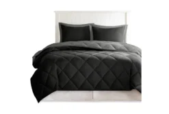 Eastern King Comforter-3 Piece Set Reversible Diamond Quilting Grey