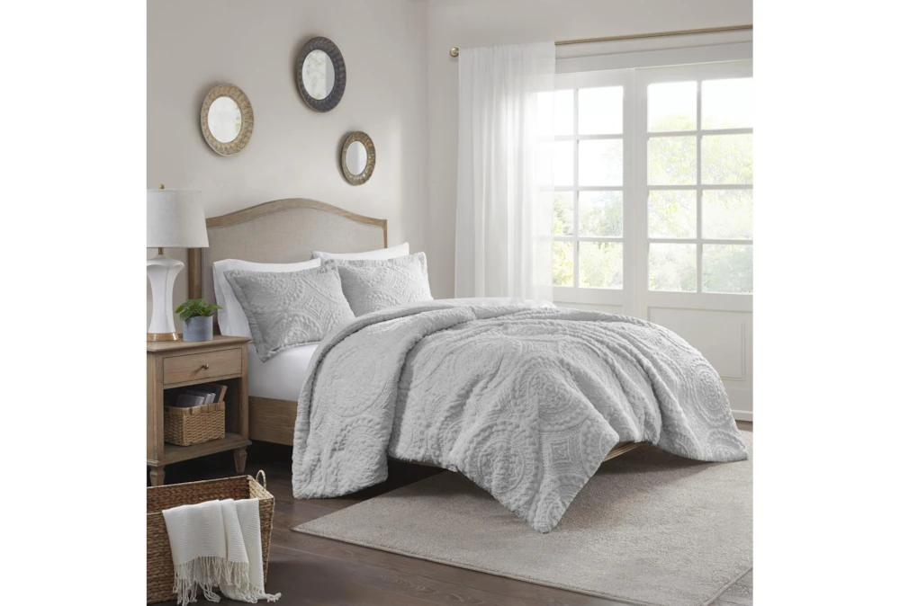 Full/Queen Comforter-3 Piece Set Plush Medallion Grey 7 Full/Queen Comforter-3 Piece Set Plush Medallion Grey - Image 5