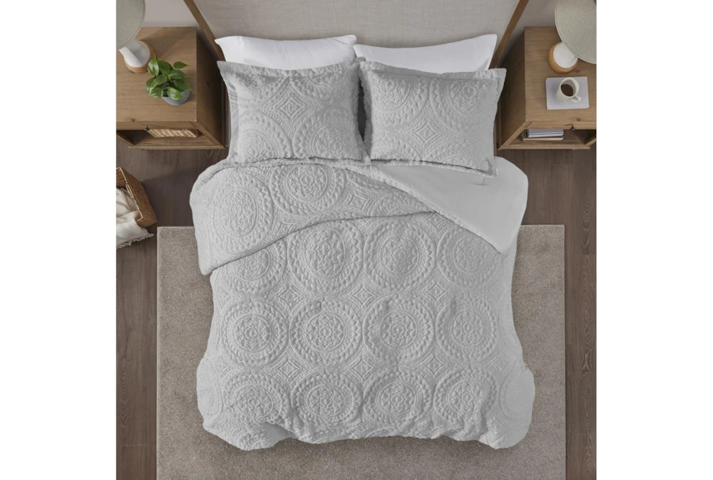 Full/Queen Comforter-3 Piece Set Plush Medallion Grey 9 Full/Queen Comforter-3 Piece Set Plush Medallion Grey - Image 7
