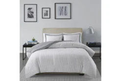 Eastern King/Cal King Comforter-3 Piece Set Reversible Stripe Down Alternative Grey -Estally Home Decor Store 273830 grey polyester comforter room 88