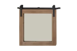 31X31 Inch Wood + Metal Barn Door Wall Mirror -Estally Home Decor Store 276428 brown multi media mirror front 02