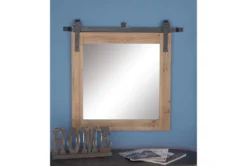31X31 Inch Wood + Metal Barn Door Wall Mirror -Estally Home Decor Store 276428 brown multi media mirror room 85