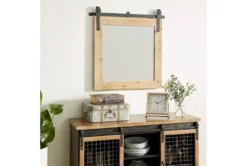 31X31 Inch Wood + Metal Barn Door Wall Mirror -Estally Home Decor Store 276428 brown multi media mirror room 86