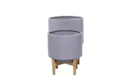 Grey Iron Planter Set Of 2 -Estally Home Decor Store 278175 grey multi media planter front 03