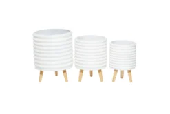 3 Leg White Wood Planter Set Of 3 -Estally Home Decor Store 278254 white multi media planter front 03