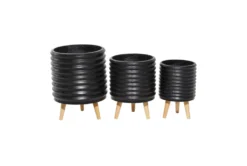 3 Leg Black Wood Planter Set Of 3 -Estally Home Decor Store 278256 black multi media planter front 02