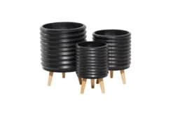 3 Leg Black Wood Planter Set Of 3 -Estally Home Decor Store 278256 black multi media planter front 03