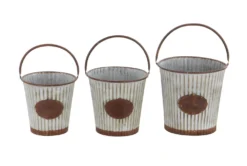 Silver Tin Planter Set Of 3 -Estally Home Decor Store 278293 silver multi media planter front 02