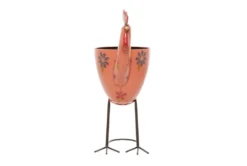 20 Inch Pink Iron Rooster Planter -Estally Home Decor Store 278344 pink multi media planter front 03