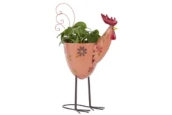 20 Inch Pink Iron Rooster Planter
