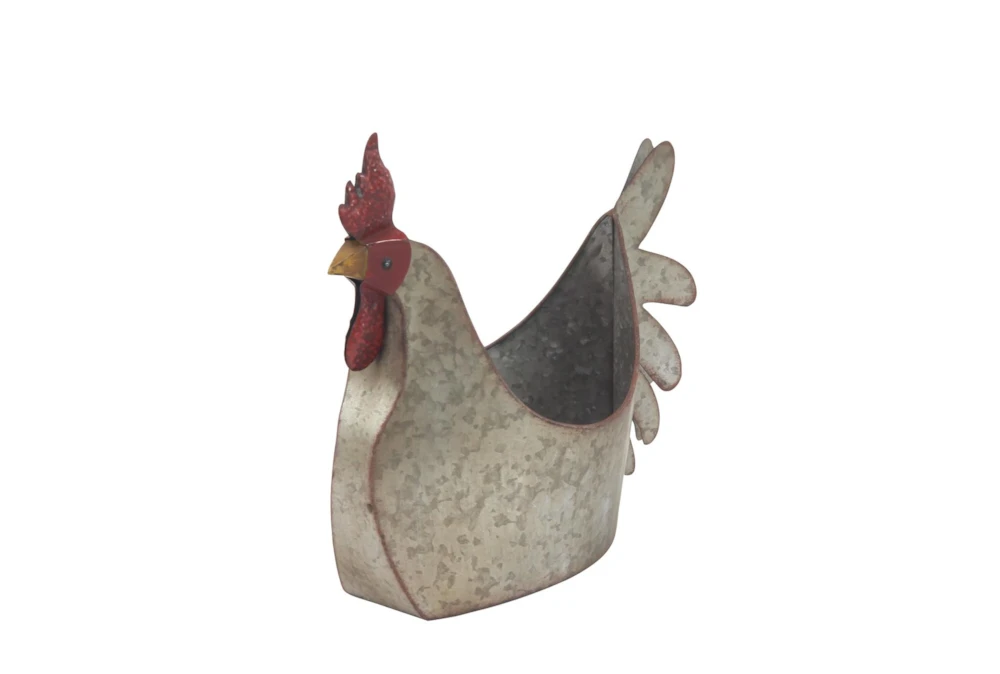 16 Inch Grey Iron Rooster Planter 4 16 Inch Grey Iron Rooster Planter - Image 2