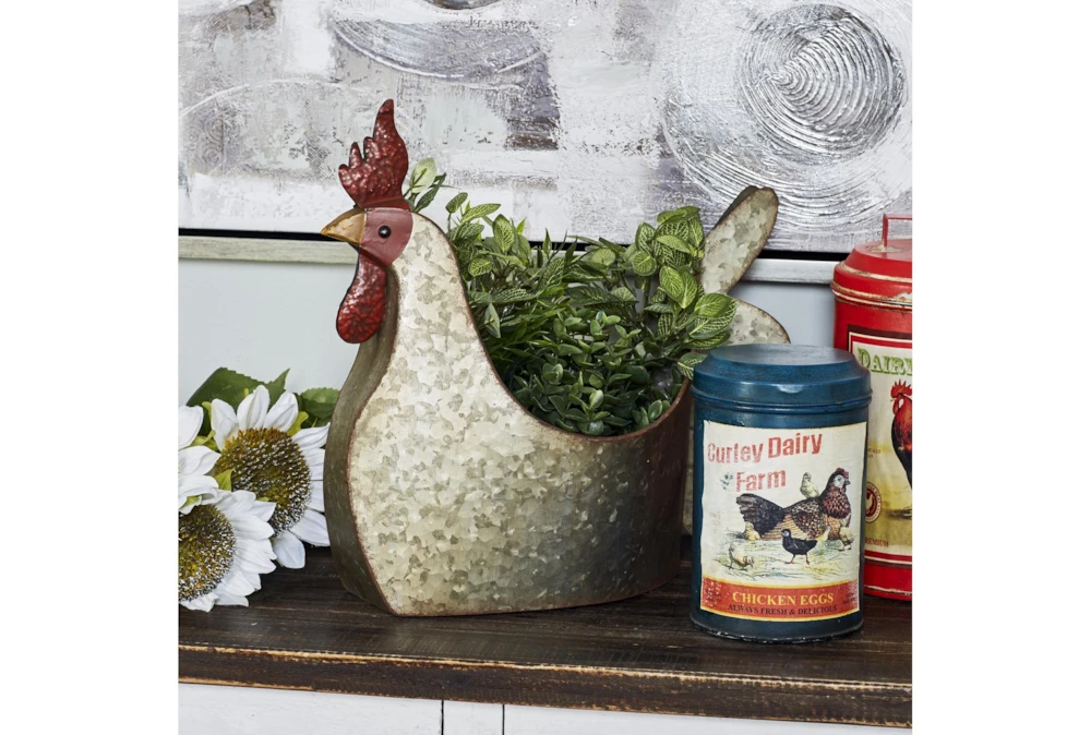 16 Inch Grey Iron Rooster Planter 9 16 Inch Grey Iron Rooster Planter - Image 7
