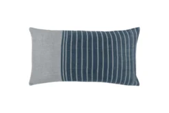 14X26 Denim Blue Block Stripe Lumbar Throw Pillow