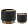 6 Inch & 8 Inch Black Set Of Two Diamond Metallic Planters