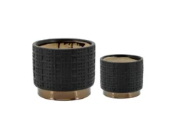 6 Inch & 8 Inch Black Set Of 2 Mesh Metallic Planters