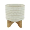 8 Inch Beige Tribal Planter With Wood Stand