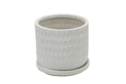 5 Inch And 6 Inch White Hammered Planters With Saucer Set Of 2 -Estally Home Decor Store 282073 white ceramic planter detail 44