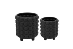 6 Inch & 8 Inch Matte Black Bubble Planters Set Of 2