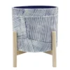10 Inch Navy Planter With Wood Stand