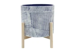 10 Inch Navy Planter With Wood Stand