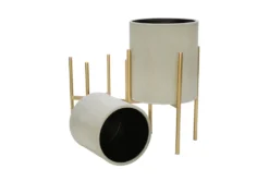 Gray/Gold Set Of Two Planter On Metal Stand -Estally Home Decor Store 282123 metal detail 44