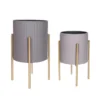 Gray/Gold Set Of Two Textured Planter On Metal Stand -Estally Home Decor Store 282133 metal signature 01