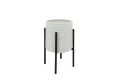 White S/2 Dotted Planters In Metal Stand -Estally Home Decor Store 282136 metal detail 45