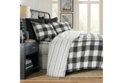 Twin Duvet-2 Piece Set Reversible Farmhouse Buffalo Plaid To Stripe Black -Estally Home Decor Store 286298 room 85