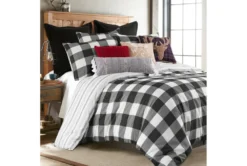 Twin Duvet-2 Piece Set Reversible Farmhouse Buffalo Plaid To Stripe Black