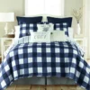 Full/Queen Quilt-3 Piece Set Reversible Farmhouse Buffalo Plaid To Stripe Navy -Estally Home Decor Store 286303 signature 01