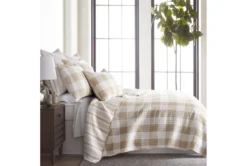 Full/Queen Quilt-3 Piece Set Reversible Farmhouse Buffalo Plaid To Stripe Taupe -Estally Home Decor Store 286307 room 85