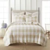 Full/Queen Quilt-3 Piece Set Reversible Farmhouse Buffalo Plaid To Stripe Taupe