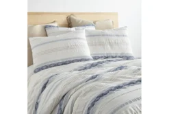 King Duvet-3 Piece Set Tribal Woven Stripe & Ruching White/Blue -Estally Home Decor Store 286312 detail 45