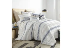 King Duvet-3 Piece Set Tribal Woven Stripe & Ruching White/Blue -Estally Home Decor Store 286312 room 85