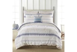 King Duvet-3 Piece Set Tribal Woven Stripe & Ruching White/Blue