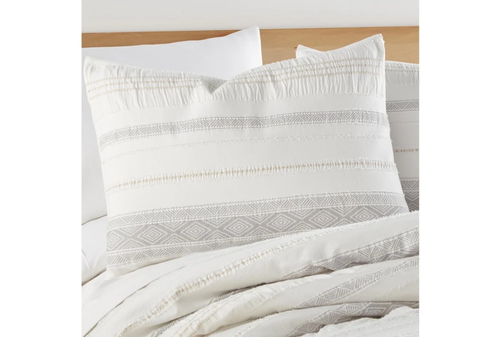 Twin Duvet-2 Piece Set Tribal Woven Stripe & Ruching White/Grey 5 Twin Duvet-2 Piece Set Tribal Woven Stripe & Ruching White/Grey - Image 3