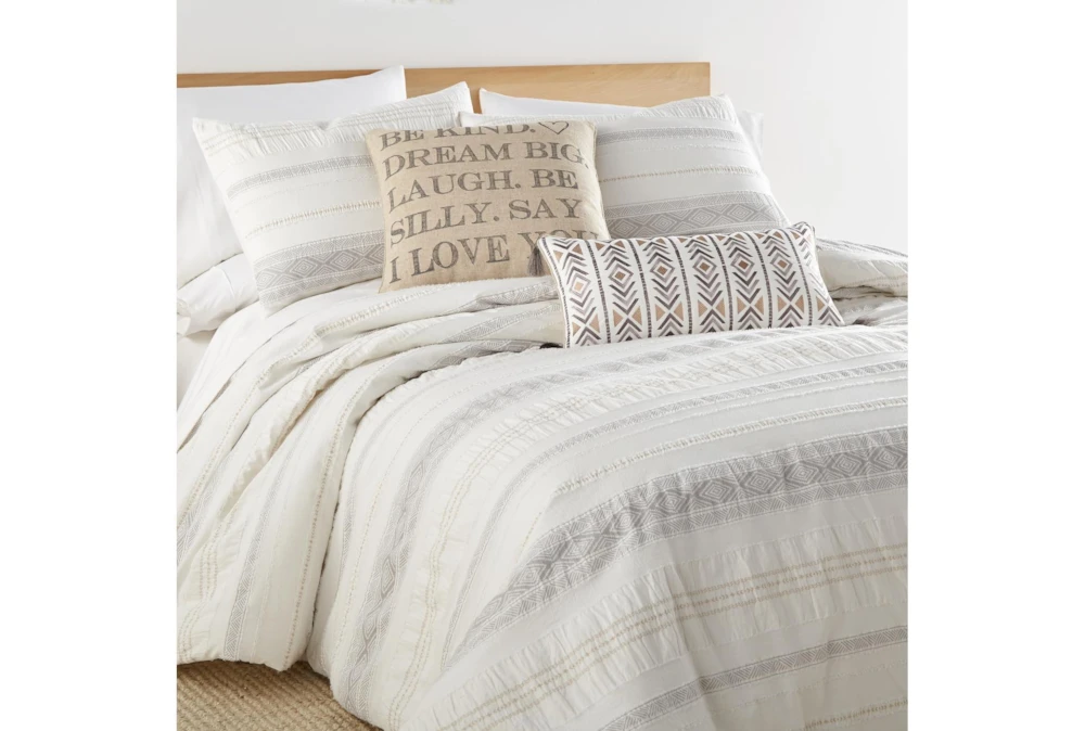 Twin Duvet-2 Piece Set Tribal Woven Stripe & Ruching White/Grey 7 Twin Duvet-2 Piece Set Tribal Woven Stripe & Ruching White/Grey - Image 5