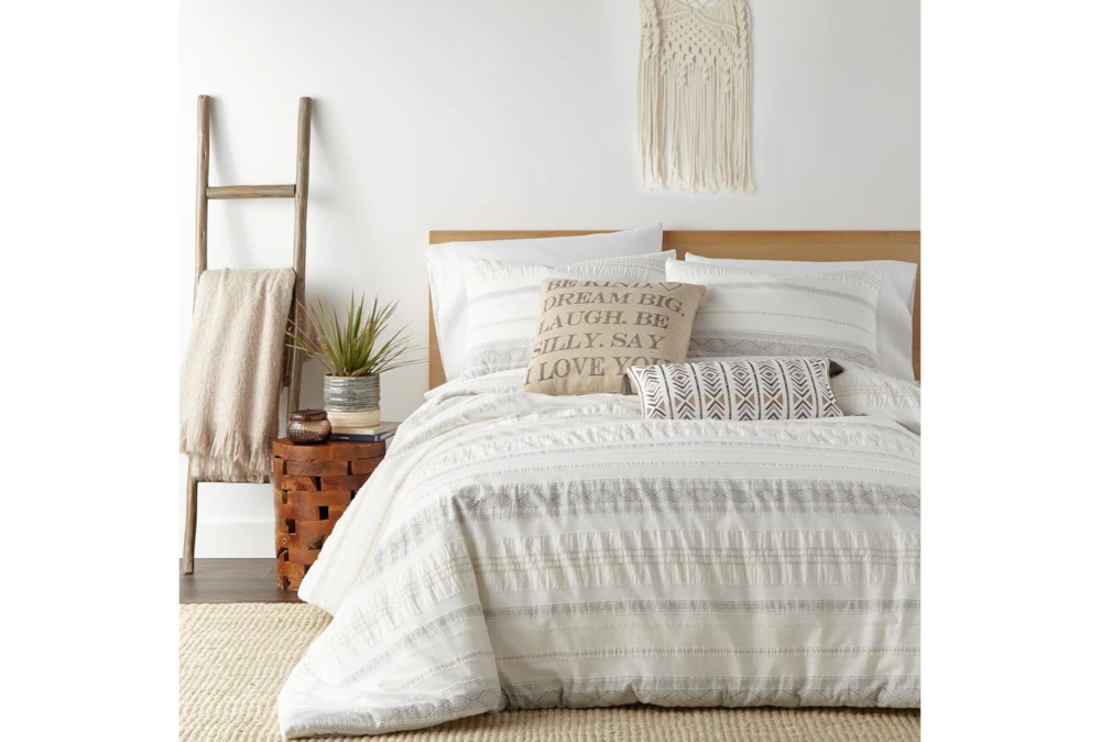 Twin Duvet-2 Piece Set Tribal Woven Stripe & Ruching White/Grey 3 Twin Duvet-2 Piece Set Tribal Woven Stripe & Ruching White/Grey